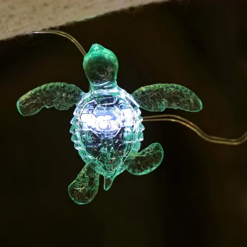 Vista 6 de Guirnalda de luces de tortuga marina de 10 pies, 30 LED, guirnalda de luces de tortuga USB o funciona con pilas con control remoto, luces