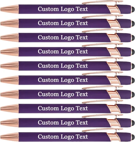 Vista 14 de Bolígrafos personalizados con lápiz capacitivo, negro, 10 unidades Custom Name Logo, Black/Blue ink Option, Bulk Engraved, for Church, Wedding
