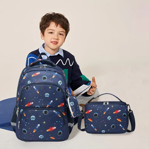 Vista 3 de MIRLEWAIY Mochila para niños de 15.7 pulgadas, juego de 3 piezas con lonchera y estuche para lápices para escuela, niñas, niños y estudiantes