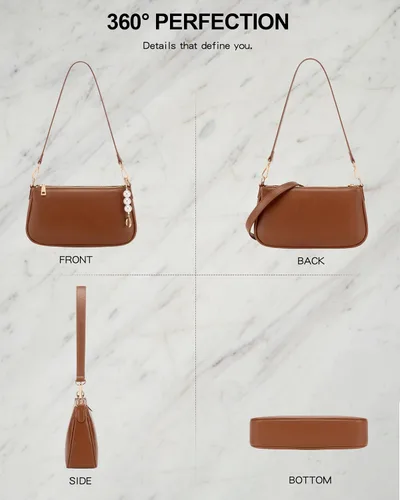 Vista 8 de Travistar Bolso de hombro para mujer pequeño – Bolso cruzado de cuero vegano, bolsos Hobo lindos bolsos de mano con 3 correas