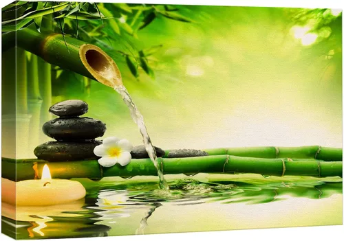 Vista 6 de Wall26 - Arte de pared estampado en lienzo con diseño de rocas negras en un lago tropical verde sereno, naturaleza floral, fotografía, realismo
