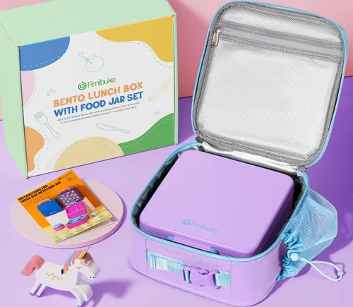 Vista 7 de Fimibuke Lonchera Bento para niños con tarro de comida, caja Bento a prueba de fugas con tarro de comida aislado de 8.5 onzas, bolsa de almuerzo
