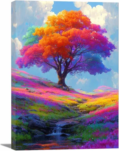 Vista 27 de VOCBAN Tree of Life Wall Art The Picture Artwork Canvas Prints Tree Pictures Poster Retro Artwork for Bedroom Living Room Home Decoration(blue blue