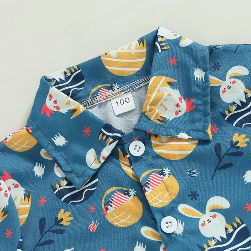 Vista 17 de Conjunto de 2 piezas de camiseta de manga corta con botones y pantalones cortos sólidos para bebé niño