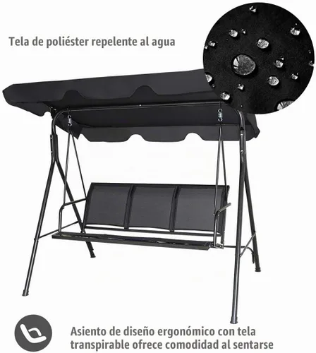 Vista 8 de TANGKULA Columpio de patio para 3 personas, marco de acero con toldo ajustable de ángulo de poliéster, banco de columpio resistente a todo