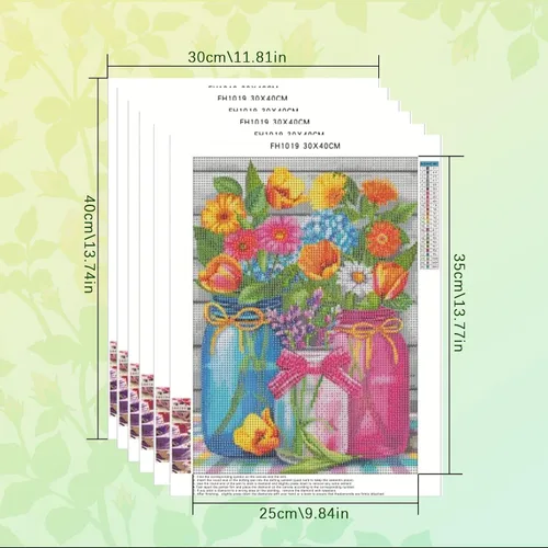 Vista 3 de AiYuanzsh Paquete de 6 pinturas de diamantes, kits de pintura de diamantes de flores para adultos, taladro completo por números 5D, arte floral