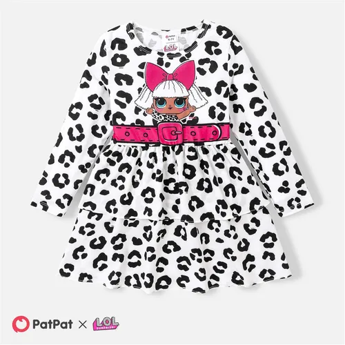 Vista 6 de L.O.L. Surprise! Girls Tiered Dress Figure Print Layered Long Sleeves Casual Dress Flowy Dress Size 6-12