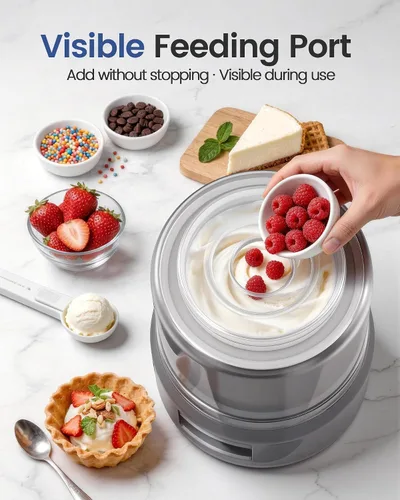 Vista 6 de Ice Cream Maker Machine, 2.1 Quart Double Insulated Machine, Soft Serve Ice Cream, Gelato, Sorbet and Frozen Yogurt Maker, Fast Cooling, Visible