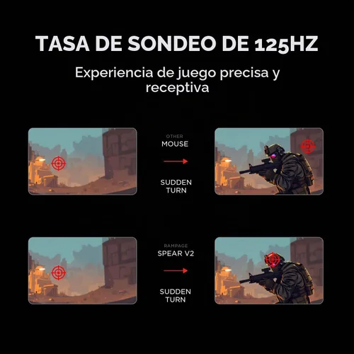 Vista 7 de Rampage Spear V2 - Mouse para juegos con cable negro con iluminación RGB, 12800 DPI, 7 botones programables, mouse ergonómico ligero