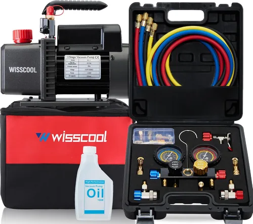 Vista 8 de Bomba de vacío Wisscool de 3.5 CFM y kit de manómetro múltiple de 3 vías