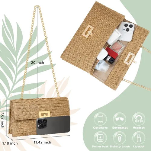 Vista 5 de Bolso de mano de paja para mujer, bolso de noche de diseñador para verano, playa, bolso cruzado Straw, Purse, Designer, Evening, Summer, Beach