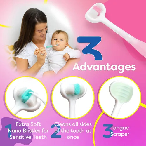 Vista 2 de Trueocity Cepillo de dientes extra suave, cepillos de dientes para niños pequeños 1-2 1-3 2-4, cepillo de dientes de 3 lados de alta eficiencia