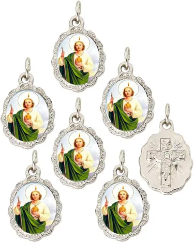 Vista 27 de Catholica Shop Colgante de medalla pequeña en tono plateado para ropa religiosa católica - Jesús, María y Santos, paquete de 6