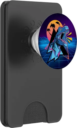 Vista 7 de Vaporwave Aesthetic Synthwave 80s 90s T Rex Dinosaur Gifts PopSockets Agarre y soporte para teléfonos y tabletas, Negro