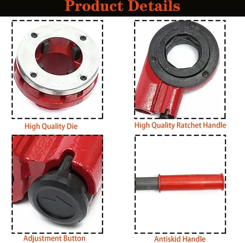 Vista 3 de LOYALHEARTDY Trinquete de enhebrador de tubos, con 7 matrices, juego de roscadores de tubo de trinquete 3/8 ", 1/2", 3/4", 1", 1-1/4", 1-1/2", 2