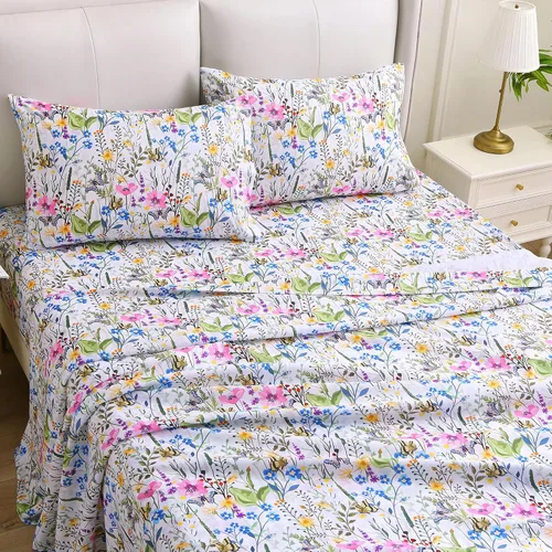 Vista 6 de Viviland Juego de sábanas tamaño individual – Sábanas de 3 piezas con estampado botánico floral y mariposa – Sábanas de microfibra suave y Mariposa