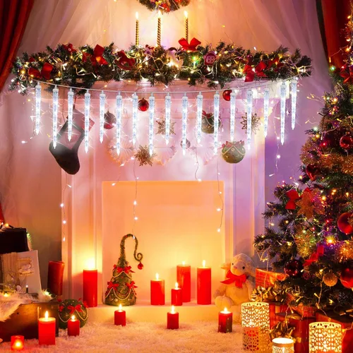 Vista 6 de Toodour Luces de carámbano de Navidad para exteriores, 20 tubos de 90 luces LED de carámbano con 8 modos, cadena de luz de cristal para interiores