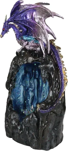 Vista 7 de Dragón púrpura de cuarzo azurita escalando una montaña de piedra preciosa, figura decorativa de piedra sintética, quemador de incienso de reflujo