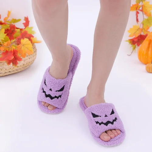 Vista 3 de shevalues Pantuflas de tela de rizo con punta abierta para mujer, pantuflas de espuma viscoelástica