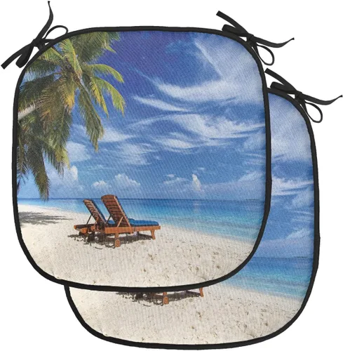 Vista 133 de Lunarable Cojín para silla costera, diván del desierto, descanso solitario, vacaciones, tropical, resort playa, ocio, asiento acolchado para cocina
