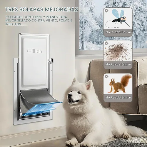 Vista 3 de Puerta para mascotas de 3 solapas para pared, puerta de perro para exterior, puerta grande para perros, marco de metal, panel de cierre de metal