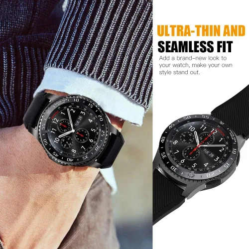 Vista 6 de MoKo Anillo de bisel compatible con Samsung Gear S3/Galaxy Watch 1.811 in, cubierta adhesiva de acero inoxidable resistente a los arañazos
