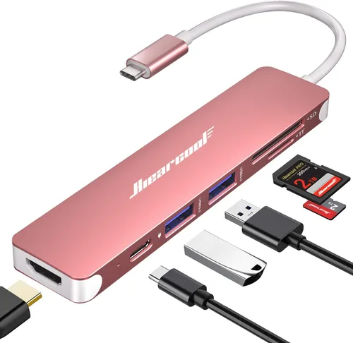 Vista 11 de Hiearcool - Hub USB C 7 en 1, compatible con MacBook, color plateado 4K @30Hz HDMI, 100W PD