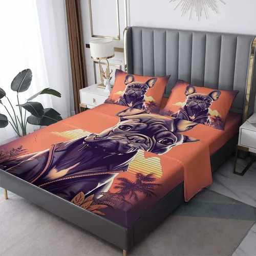 Vista 7 de Labrador Sheets tamaño individual, sábanas de perro negro, sábanas y fundas de almohada estampadas de 3 piezas, sábana bajera ajustable