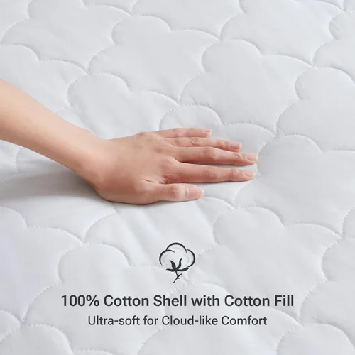 Vista 2 de Sleep Philosophy - Protector de colchón de algodón para cama individual, funda de colchón acolchada Classic Cloud, cubrecolchón natural