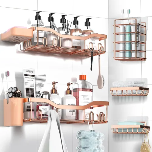 Vista 25 de NESOMI Organizador de Ducha Adhesivo Juego de 7 Piezas, Estantes de Baño de Acero Inoxidable a Prueba de Óxido, Accesorios de Almacenamiento sin