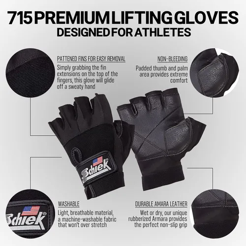 Vista 3 de Schiek Sports 715 Premium Gel Lifting Guantes - Guantes de Equipo de Ejercicio