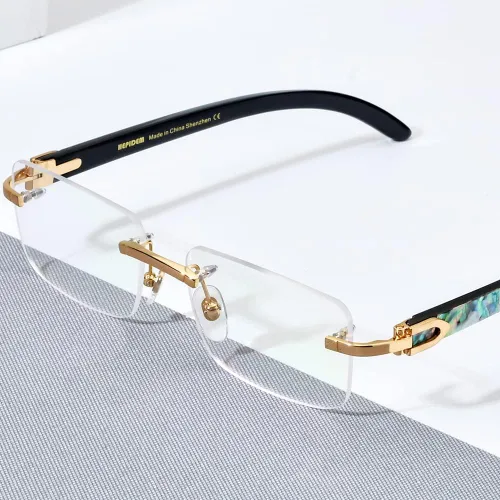 Vista 2 de HEPIDEM 100% Really Buffalo Horn Mejillón Shell Rimless Gafas Marco 908