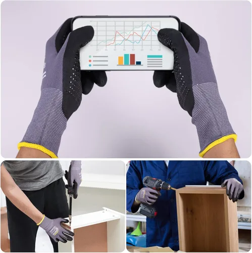 Vista 3 de LOCCEF Guantes de Trabajo con Revestimiento de Nitrilo MicroFoam - 6 Pares, Resistencia Tejido Sin Costuras de Nylon, Puntos en la Palma, Guantes
