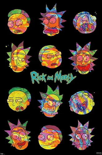 Vista 11 de Trends International Rick And Morty - Póster de pared Vaporwave, 22.4 pulgadas de largo x 14.7 pulgadas, versión enmarcada en madera de granero