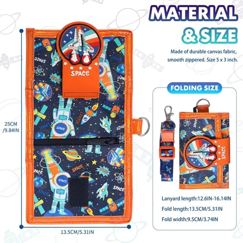 Vista 7 de YOYTOO Billetera para niños de 4 a 18 años de edad, triple pliegue, billeteras de lona para niños, novedosas carteras, regalos para niños, Space