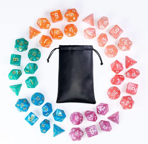 Vista 21 de Juego de 10 dados poliédricos DND (70 piezas) con 2 bolsas de cuero, juego de dados D&D para Calabozos y Dragones, juegos de mesa RPG