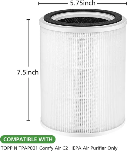 Vista 5 de Filtro de repuesto TPAP001, solo compatible con el purificador de aire TOPPIN TPAP001 Comfy Air C2, filtración eficiente 3 en 1 para filtro TOPPIN