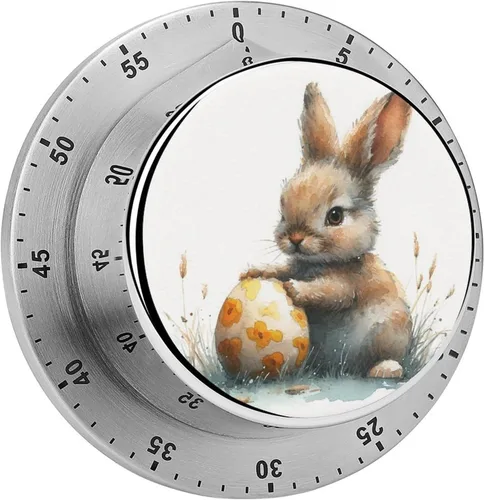 Vista 17 de Watercolor Easter Day Kitchen Timers for Cooking Cartoon Bunny Chef Cooking Timer Clock with Loud Alarm No Batteries Required Mechanical Desk Timer