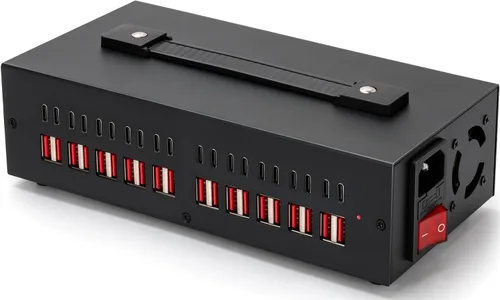 Vista 10 de Estación de carga USB-C de 200W, bloque de cargador USB de 20 puertos (10 USB A y 10 USB-C), estación de carga rápida para múltiples dispositivos