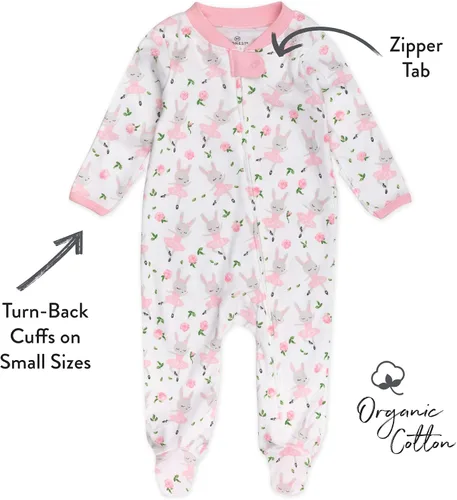 Vista 2 de HonestBaby Pijama de una pieza con cremallera frontal y pies para bebé niña