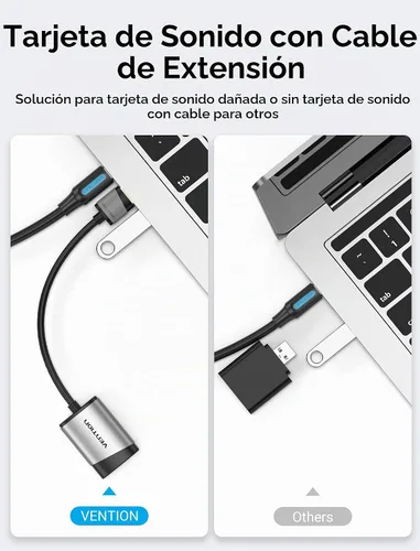 Vista 3 de Adaptador de audio USB - VENTION USB Tarjeta de sonido estéreo externa a auriculares de 0.138 in y adaptador de conector de micrófono para Windows