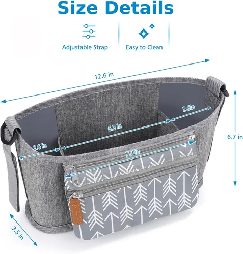 Vista 7 de Accmor Organizador universal para cochecito con bolsa desmontable para teléfono, organizador de cochecito, accesorios para Uppababy, Baby Jogger