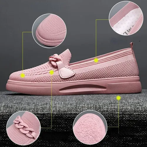 Vista 3 de Zapatos anchos de punta redonda para mujer, transpirables, ligeros, para mujeres mayores, para caminar, enfermera, trabajo, zapatos planos sin