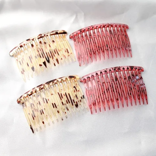 Vista 5 de Peine lateral de plástico para el cabello, juego de peines laterales de pelo francés rosa, peine giratorio de plástico, accesorios para niñas