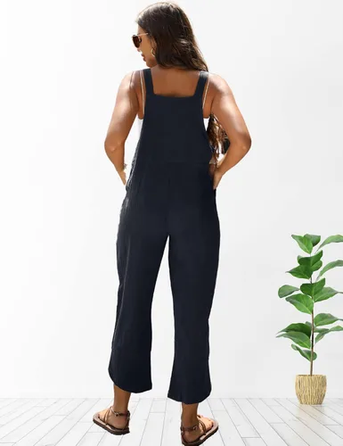 Vista 7 de Gozoloma Overol de lino y algodón holgado con dobladillo de pétalos para mujer, estilo casual y holgado
