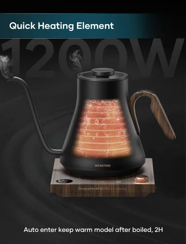 Vista 5 de INTASTING Hervidor Eléctrico, Hervidor Eléctrico de Cuello de Ganso, Control Preciso de Temperatura de ±1℉, Interior de Acero Inoxidable, Negro ónice