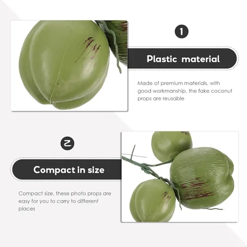 Vista 2 de SEWACC 1 manojo artificial de coco artificial de fruta falsa simulada modelo de alimentos simulado decoraciones de cokernut para selva hawaiana Luau