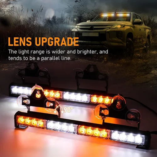 Vista 3 de Dinfu Luces estroboscópicas de emergencia con controlador para camiones, 2 barras de luz LED de 16.8 pulgadas, 36 luces LED ámbar y blancas