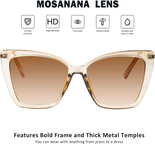Vista 2 de Mosanana Gafas de sol de ojo de gato de gran tamaño para mujer estilo moderno modelo GLAM