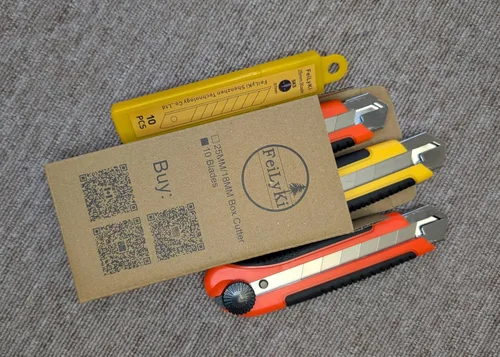 Vista 5 de Cuchillo utilitario extra resistente de 0.984 in, 3 unidades, cuchillo Exacto, cortador de caja, cuchillo de construcción, cuchillo retráctil de 1